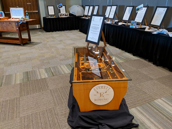 Handcrafted, made in Seattle western cedar display for Everett Rowing Club