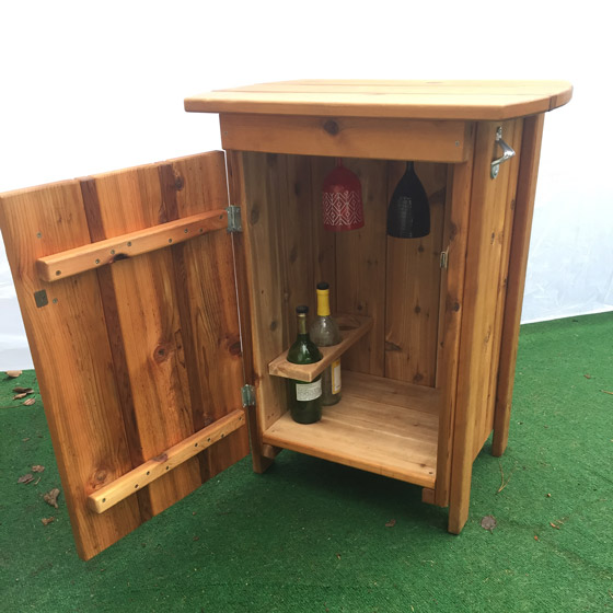 handmade outdoor grill side cabinet open