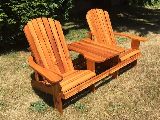 Handcrafted, made in Seattle western cedar double adirondack chair and table combo
