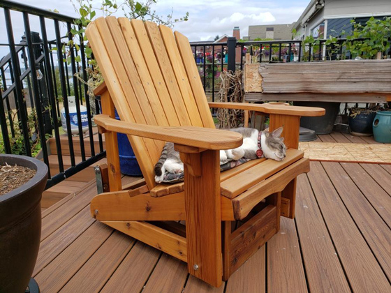 Handcrafted, made in Seattle western cedar wide adirondack glider chair