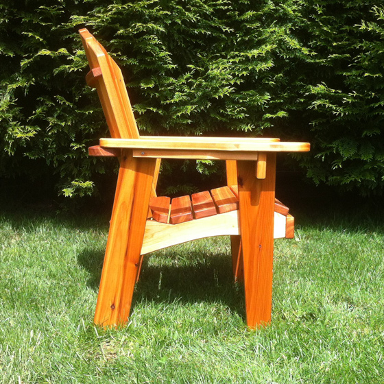 Handcrafted, made in Seattle western cedar garden chair side view