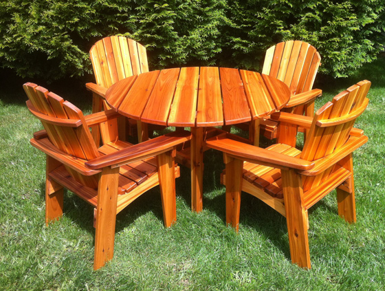 Handcrafted, made in Seattle western cedar patio set with four chairs
