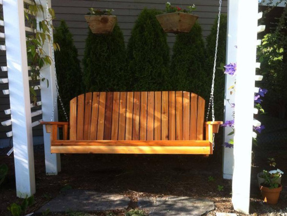 handcrafted garden swing front view