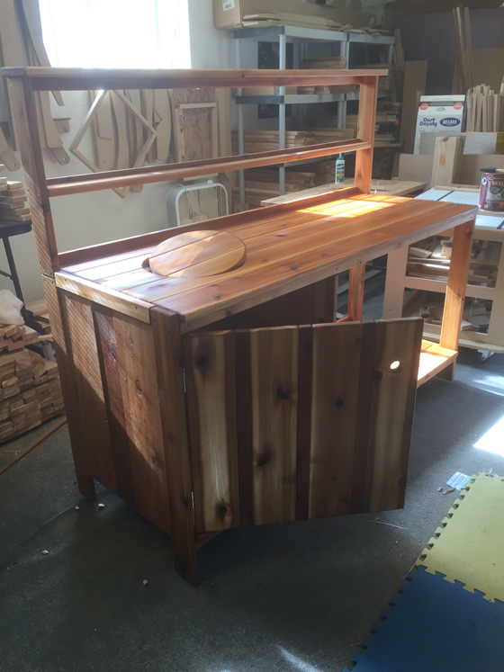Handcrafted, made in Seattle western cedar potter's bench