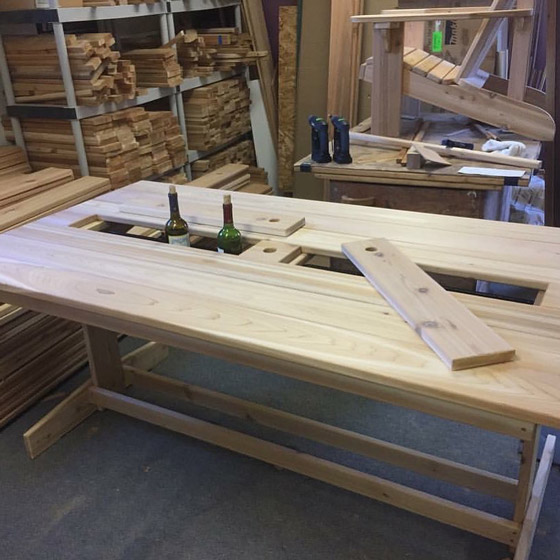 Handcrafted, made in Seattle western cedar rectangular wine table